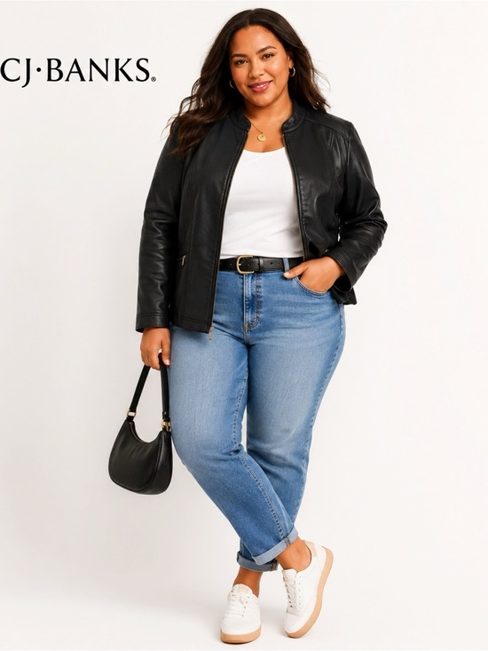 CJ Banks Jackets & Blazers - CJ BANKS Black Faux Leather Moto Jacket
